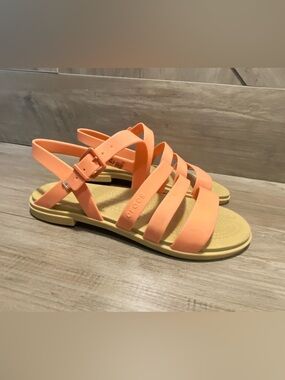 Crocs Tulum 206107 Stappy Slingback Sandals Womens 5 Peach Flats